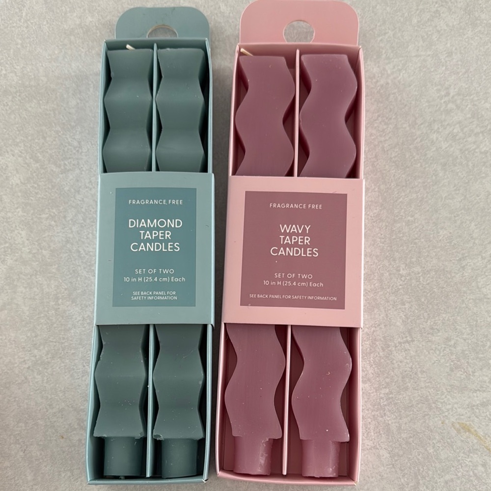 Wavy and Diamond Taper Candles Set - Pink and Gray